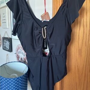 AIMAGE black cutout one-piece tummy control swimsuit